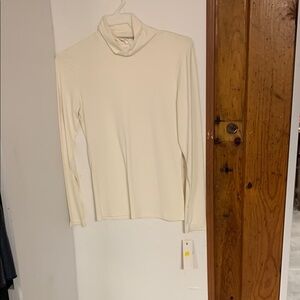 Cream Turtleneck Long Sleeve Top